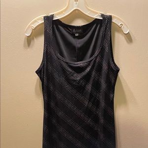 Long slinky black dress with gold sparkles